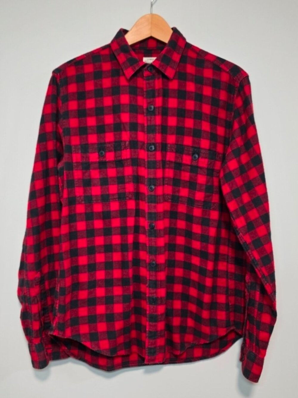 Men's Casual Button-Down Slim Fit Red & Black Buffalo plaid Flannel Shirt M